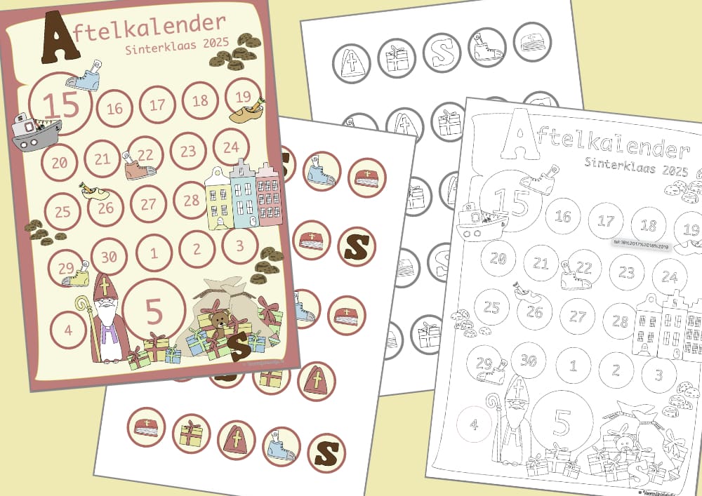 Sinterklaas aftelkalender en schoenzetkalender om zelf te printen